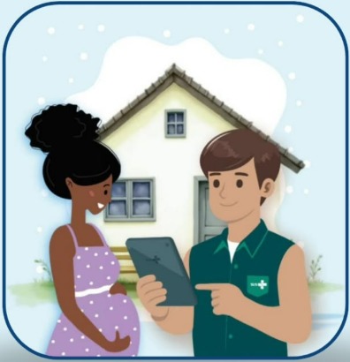 Profissional de saúde orientando gestante com tablet
